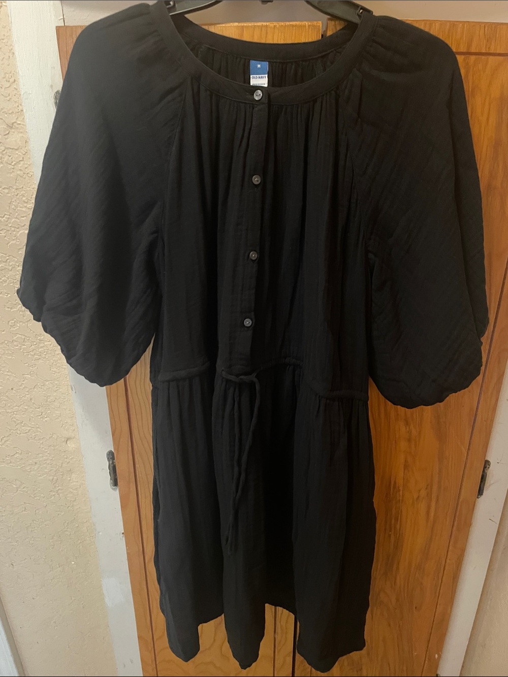 Old Navy Black Button-Front Puff Sleeve Dress